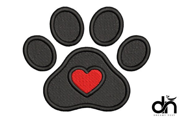 Adorable Dog Paw with Heart Embroidery Design